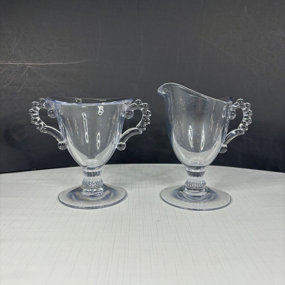 Vtg Candlewick Cream Sugar Bowl Pedestal Imperial Depression Glass Shabby Decor